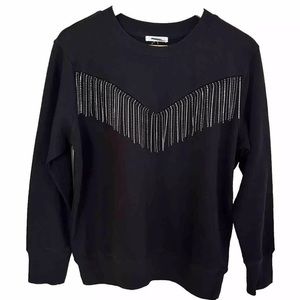 Maurice’s Rhinestone Beaded Fringe Cotton Blend Black Sweatshirt Size Medium